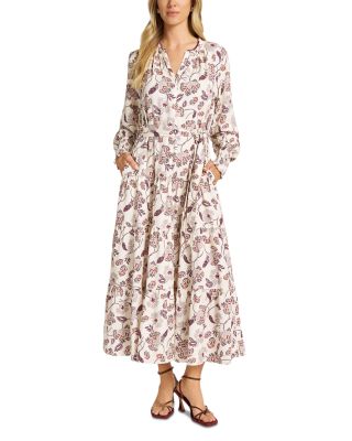 Everline Printed Ruffle Collar Maxi Dress
