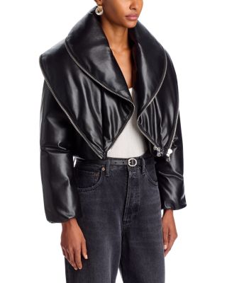 Vail Zipper Faux Leather Puffer Jacket