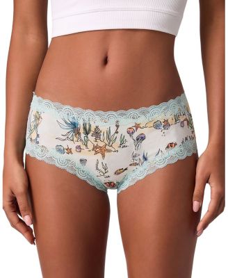  Women's Soft Silk Printed Lace Trim Brief