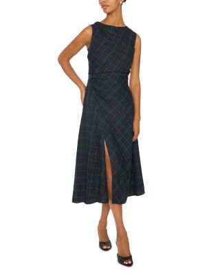 Printed Pleated Shoulder Midi Dress