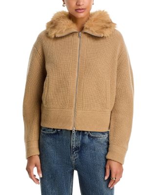 Amelia Wool & Faux Fur Ribbed Zip Cardigan