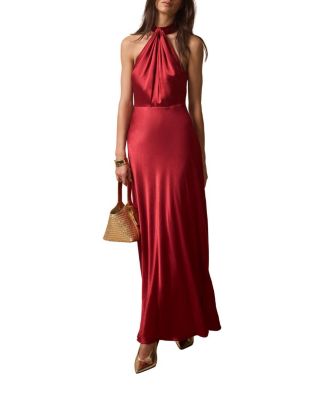 Women's Satin Halter Midi Dress