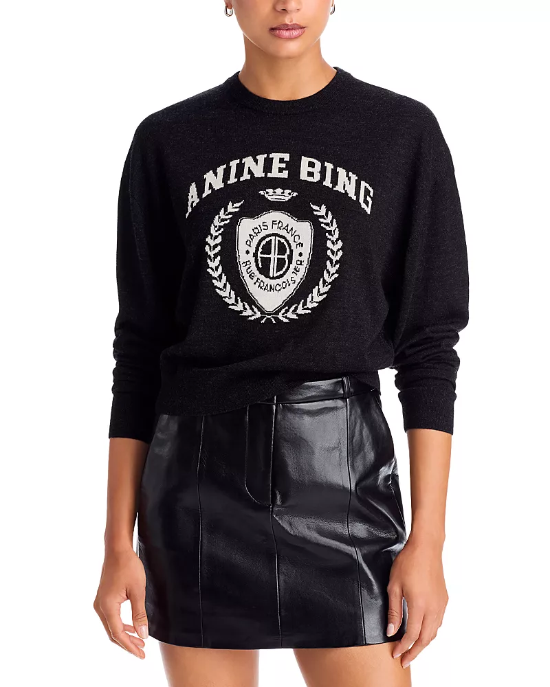 Anine Bing Mia Merino Wool Crewneck Sweater