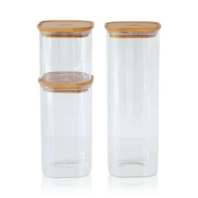 3 Piece Set Borosilicate Glass and Bamboo Lid Containers