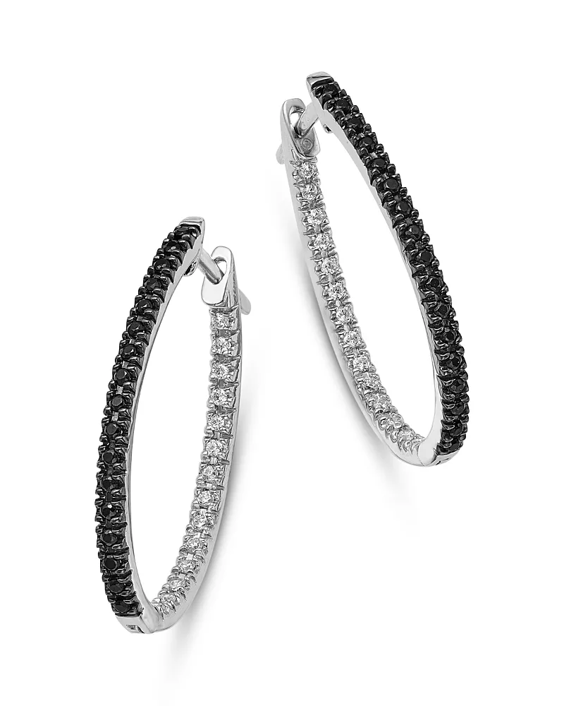 Bloomingdale's Fine Collection Black & White Diamond Inside Out Oval Hoop Earrings in 14K White Gold, 0.5 tcw