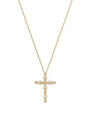 Diamond Mixed Cut Cross Pendant Necklace in 14K Yellow Gold, 0.50 tcw