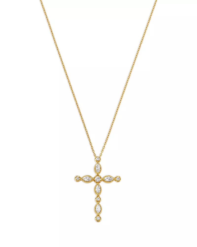 Bloomingdale's Fine Collection Diamond Mixed Cut Cross Pendant Necklace in 14K Yellow Gold, 0.50 tcw