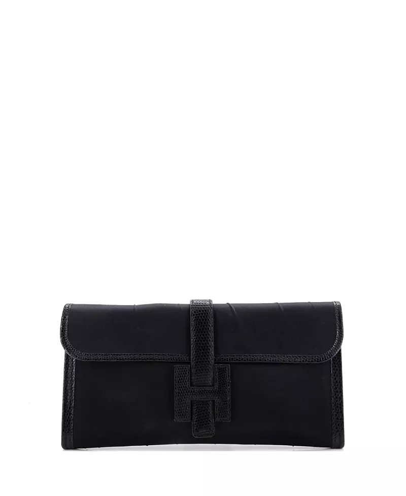Pre-Owned HERMES 29 Jige Elan Clutch Satin with Lizard