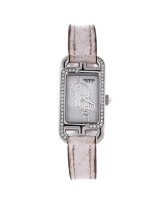 Nantucket Quartz Watch in Stainless Steel and Alligator with Diamond Dial and Bezel 17mm