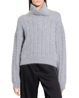 Theory Airy Wool & Cashmere Cable Knit Turtleneck Sweater