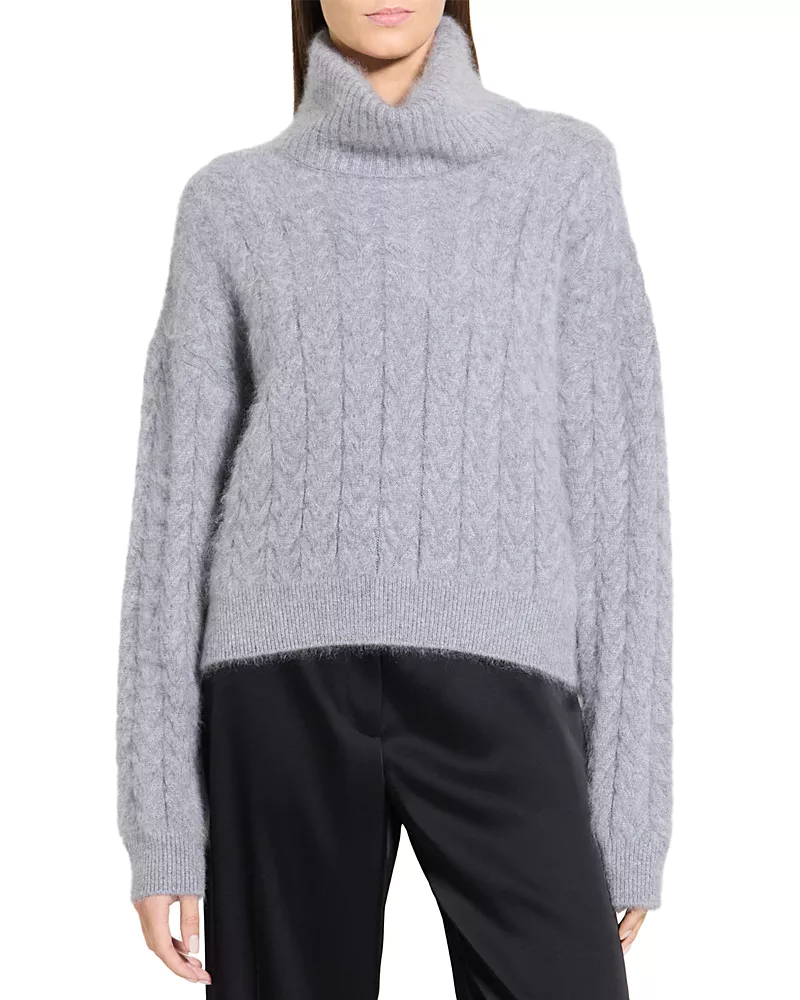 Theory Airy Wool & Cashmere Cable Knit Turtleneck Sweater