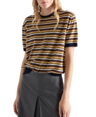  Short Sleeved Striped Cashmere Sweater