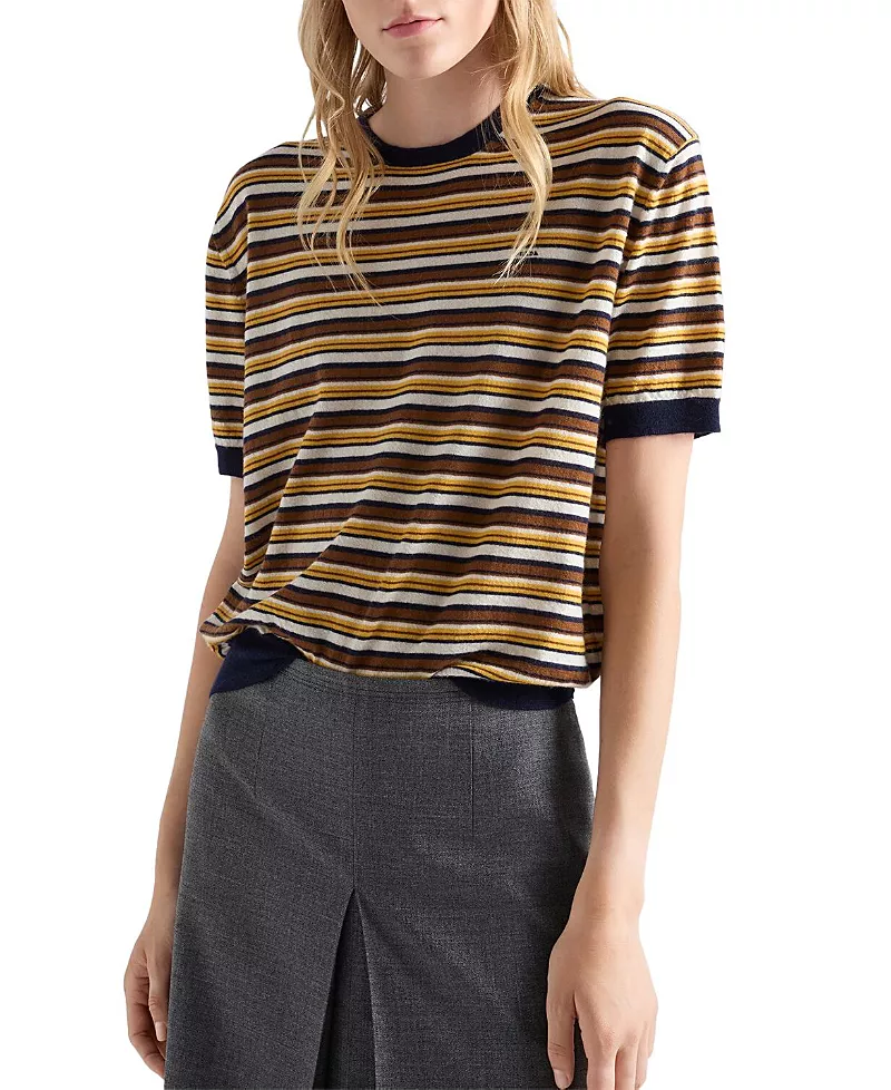 Prada Short Sleeved Striped Cashmere Sweater