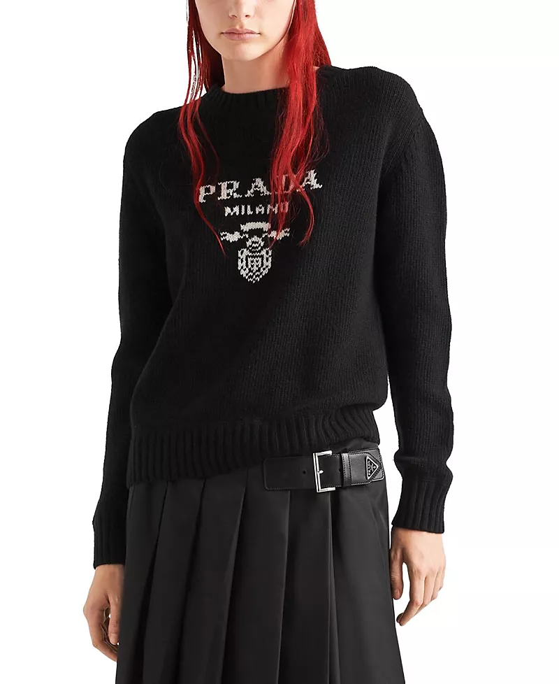Prada Cashmere and Wool Logo Crew-neck Sweater