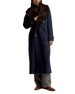 Shearling Collar Wool Melton Peacoat