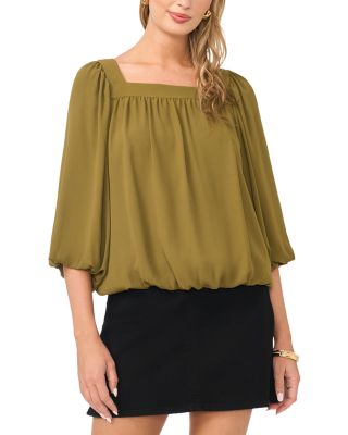 Square Neck 3/4 Sleeve Bubble Blouse