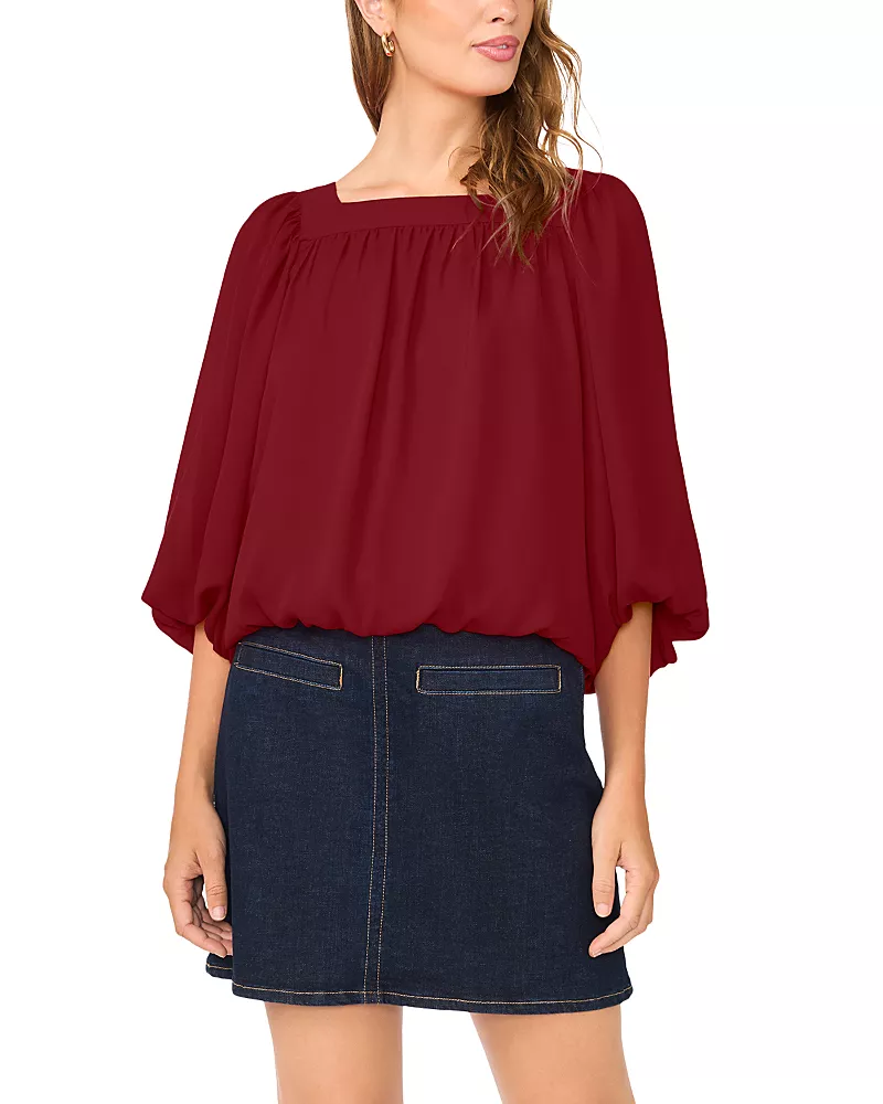 Vince Camuto Square Neck 3/4 Sleeve Bubble Blouse