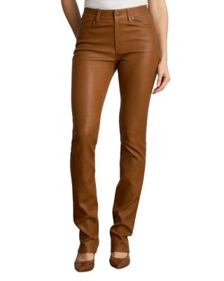 High Rise Slim Straight Leather Pants