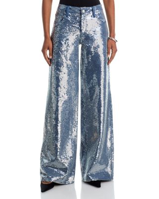 Amazing Sequin Embellished Low Rise Baggy Jeans in Brooklyn Blue