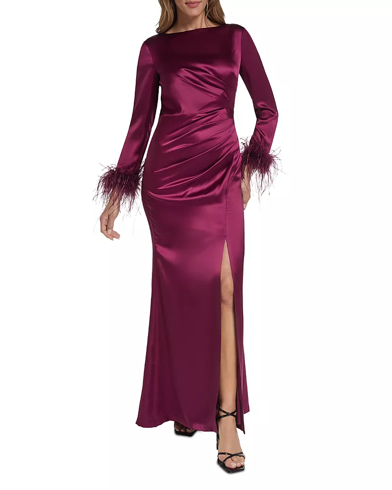 Eliza J Feather Cuff Side Slit Dress