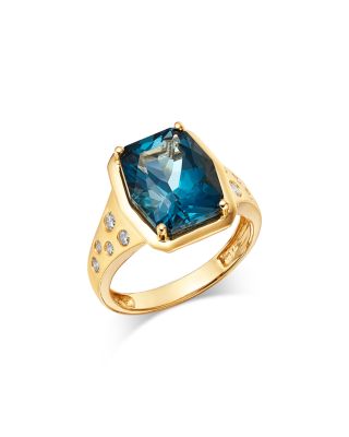 Bloomingdale's Fine Collection London Blue Topaz & Diamond Ring in 14K Yellow Gold, 0.25 tcw