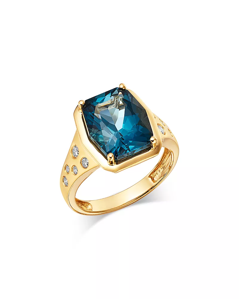 Bloomingdale's Fine Collection London Blue Topaz & Diamond Ring in 14K Yellow Gold, 0.25 tcw