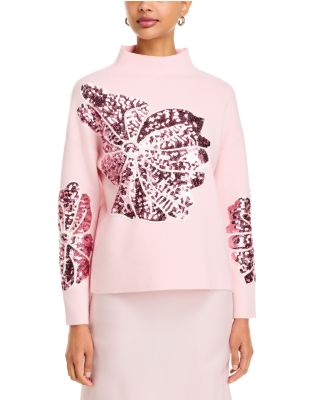 T Tahari Sequin Soutache Funnel Neck Sweater