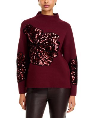 Sequin Soutache Funnel Neck Sweater