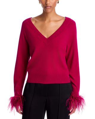 Feather Cuff V Neck Sweater