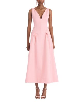 Wool Blend V Neck Tweed Dress
