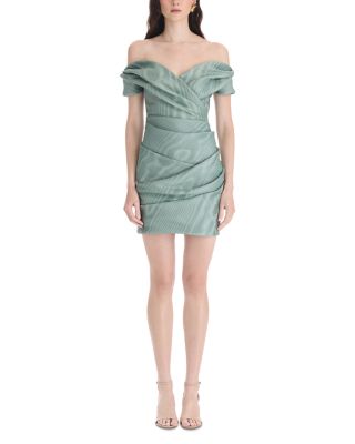 Silk Off Shoulder Draped Mini Dress