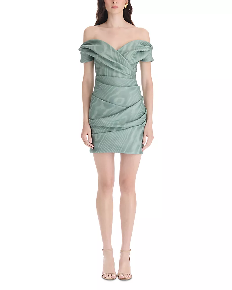 Oscar de la Renta Silk Off Shoulder Draped Mini Dress