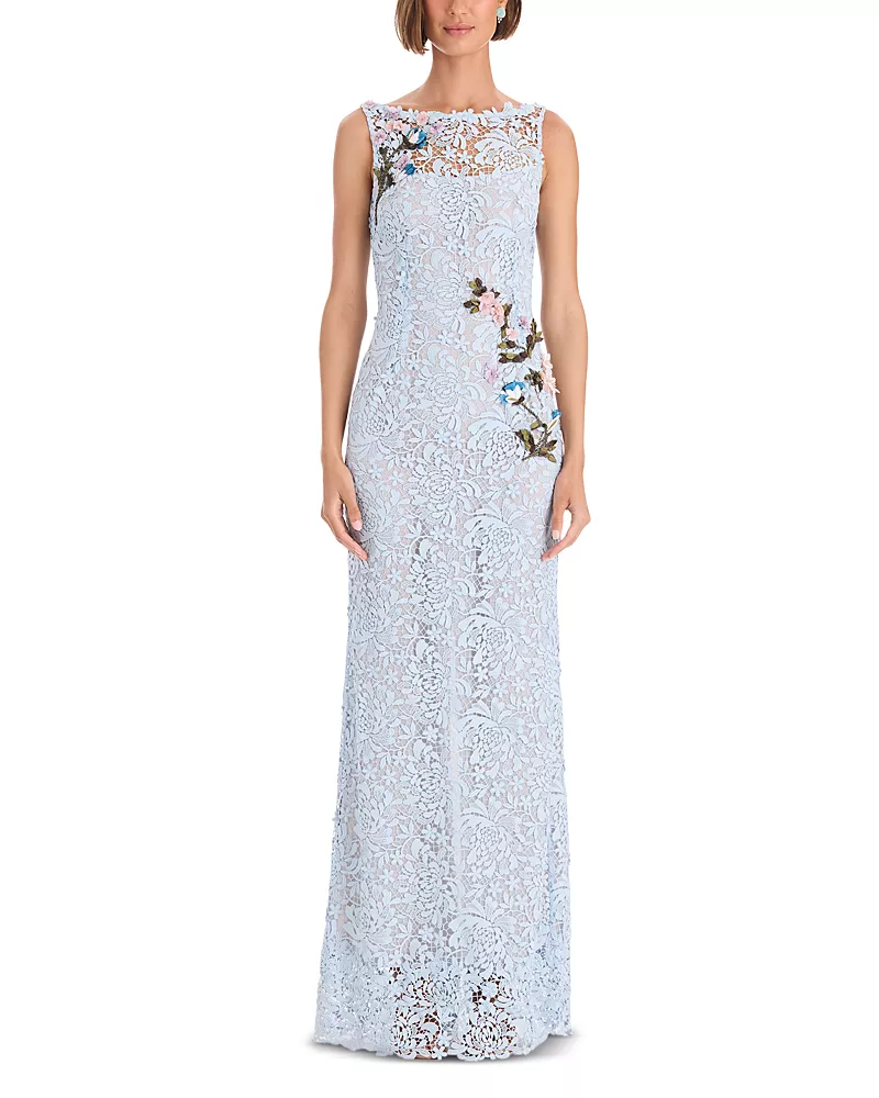 Oscar de la Renta Chrysanthemum 3D Embroidered Gown