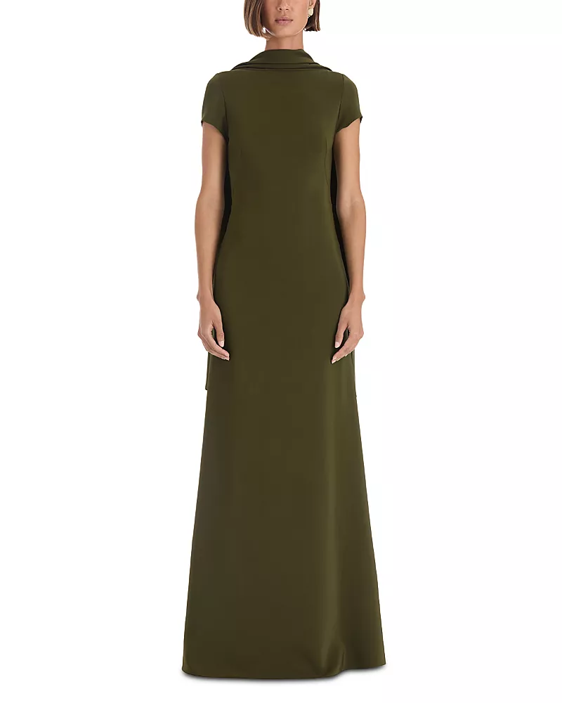 Oscar de la Renta Cape Overlay Cap Sleeve Gown