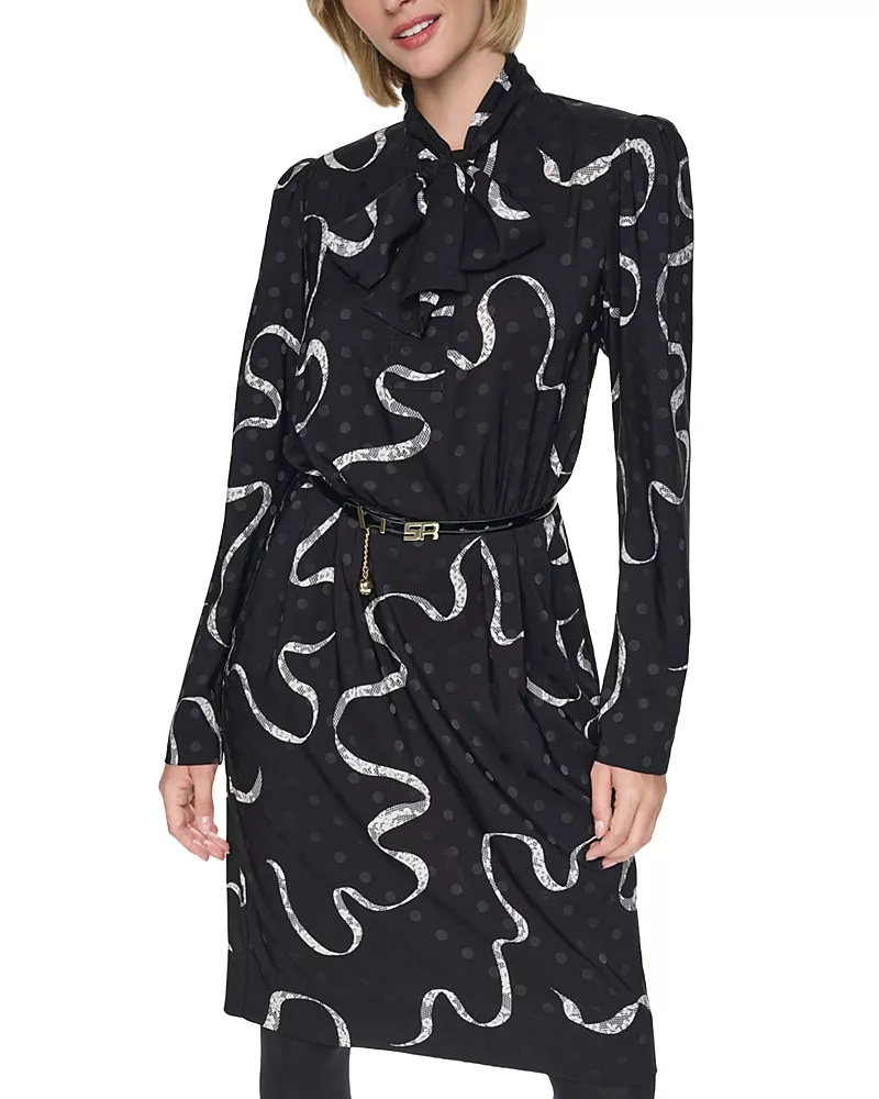 Sonia Rykiel Bow Tie Long Sleeve Knee Length Dress Exclusive