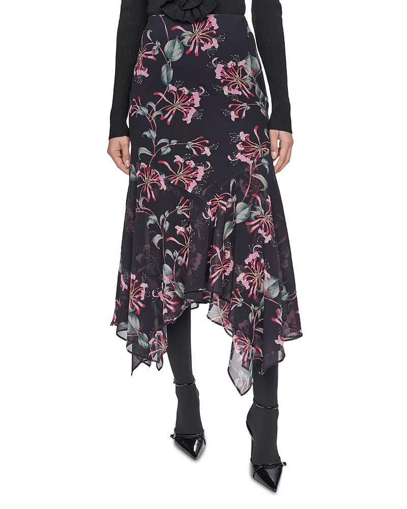Sonia Rykiel Floral Print Handkerchief Midi Skirt