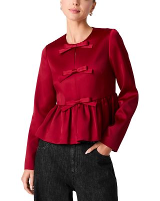 Carey Satin Bow Embellished Peplum Top