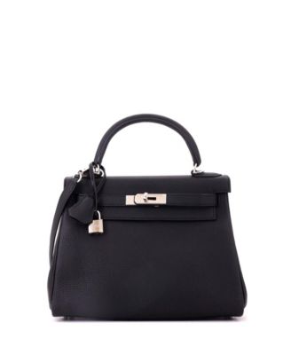 Kelly 28 Handbag Black Togo with Palladium Hardware