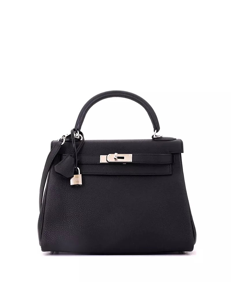 Pre-Owned HERMES Kelly 28 Handbag Black Togo with Palladium Hardware