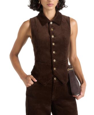 Nancy Corduroy Cinched Waistcoat with Point Collar