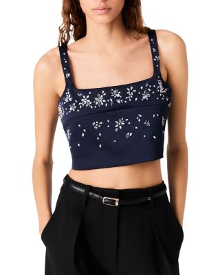 Rhinestone Embroidered Crop Top