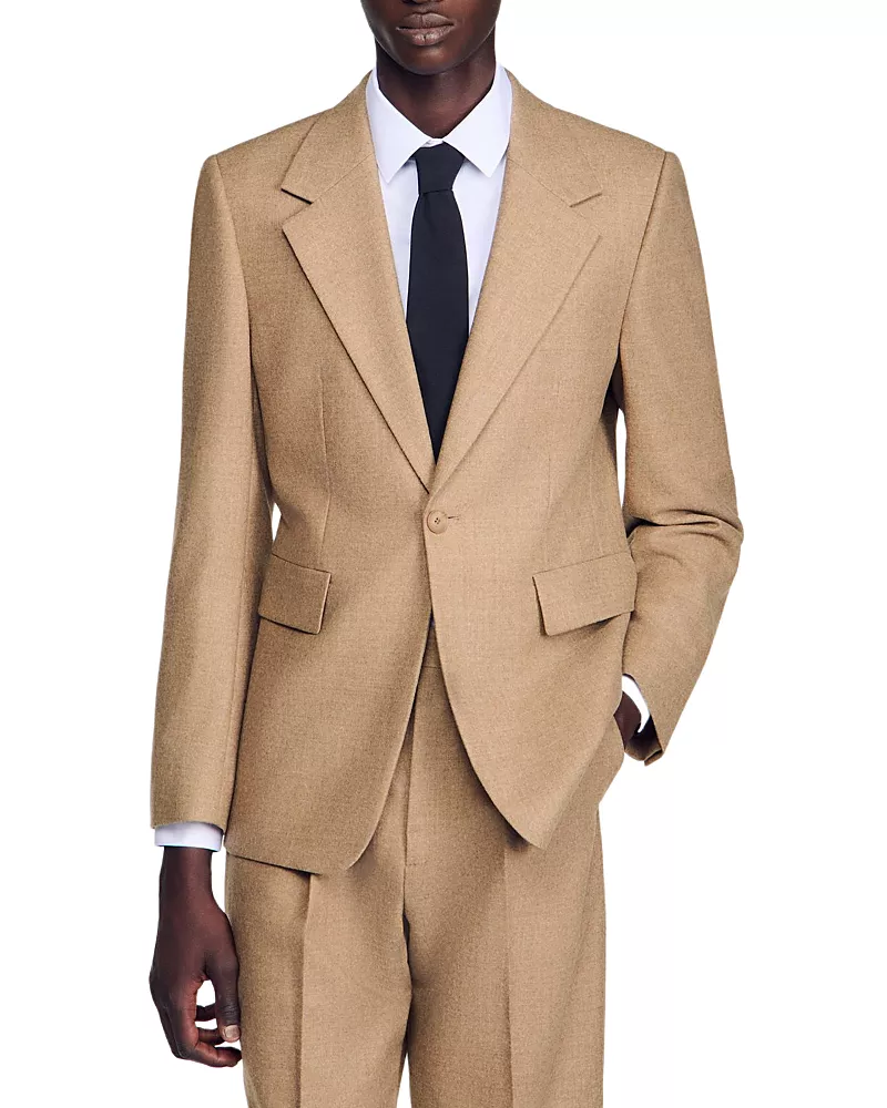 Sandro Wool Mode Flannel Wide Fit Suit Jacket