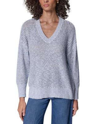 Cotton Slub Lurex&reg; Open Stitch V Neck Sweater
