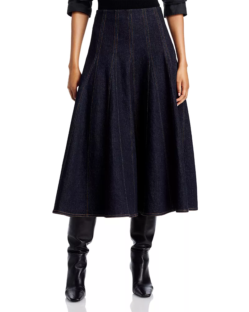 Simkhai Cia High Waisted Denim Midi Skirt