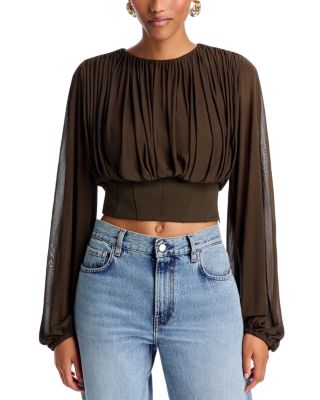 Riley Gathered Cropped Long Sleeve Top