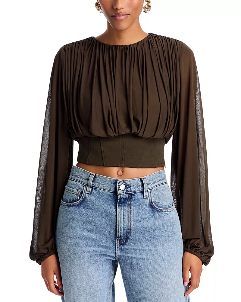 Simkhai Riley Gathered Cropped Long Sleeve Top