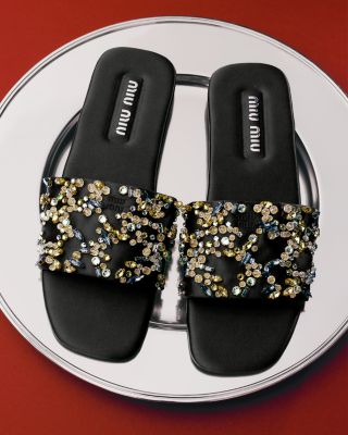 Women's Embellished Silk Slide Sandals - Exclusive
