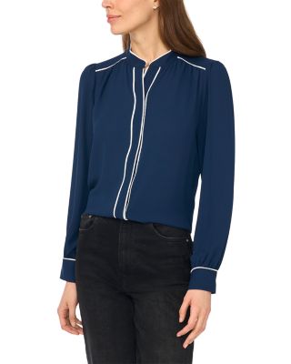 Open Collar Button Front Top