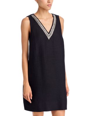 Two Palms Beaded Linen V Neck Dress