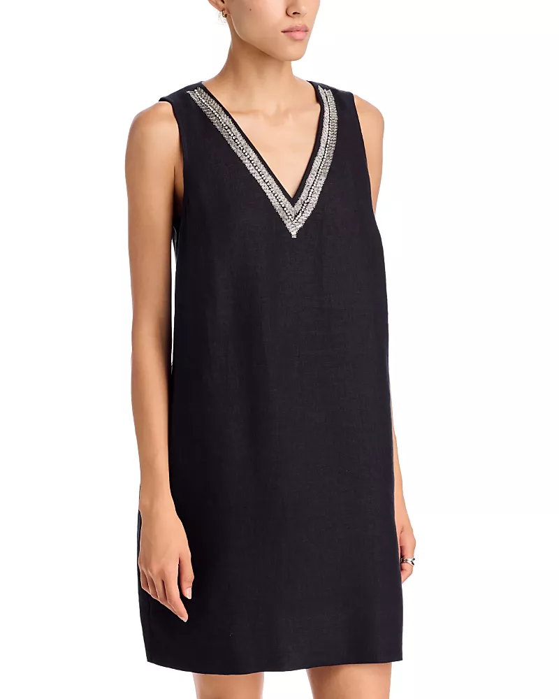 Tommy Bahama Two Palms Beaded Linen V Neck Dress